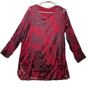 Soft Surroundings Red Velvet Burnout Layered Tunic Blouse Size Petite Medium PM